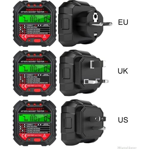 HT107 Socket Tester Voltage Test EU/UK/US Plug Line Tester RCD Voltage Measurement LCD Display Socket Tester A07 21 Dropship