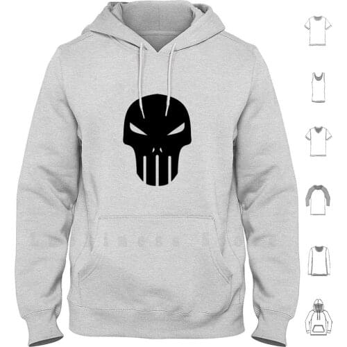 Thick Skull hoodies long sleeve Skull Punisher Cool Emo Goth Black