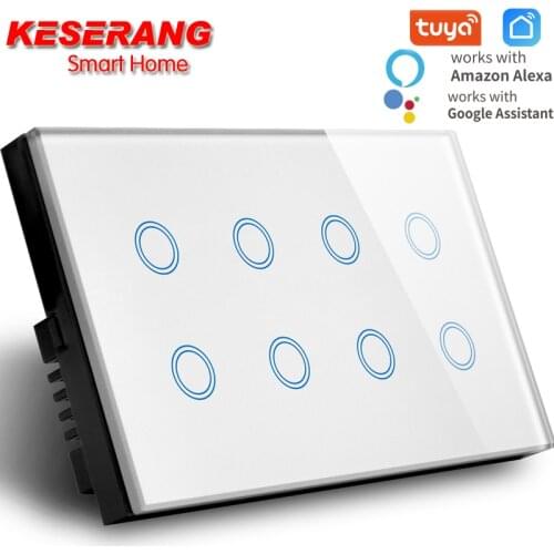 Tuya Smart Life APP Control WIFI Switch 8 Gang UK Standard 110-240V,Crystal Glass light wifi switch 600W,compatible Alexa Google