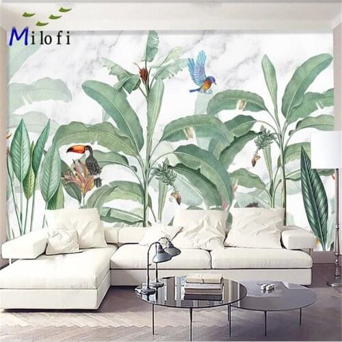 Milofi vinyl 3D wallpaper mural modern minimalist fresh rainforest plant forest animal TV sofa background wall