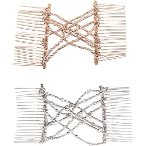 Womens Hair Combs Beads Double Hair Clips Stretchy Hair Accessories