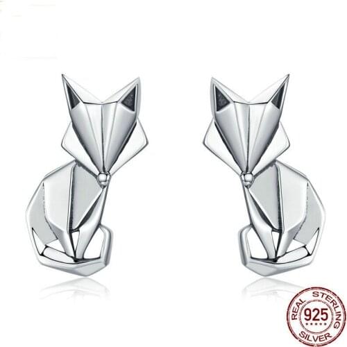 S925 Sterling Silver Fox Earring Stud Silver Color Animal Fashion Jewelry Women Gift Anti Allergy