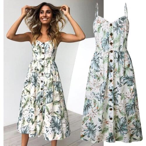 2020 Direct Selling Hot Sale Polyester Dress Summer Dress Feminine Holiday Fresh Printed High Waist Bellflower Suspender Woman