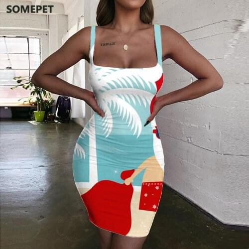 SOMEPET Santa Claus Dresses Women Coconut Tree Vestido Sexy Painting 3d Print Beach Ladies Dresses Womens Clothing Party Vintage