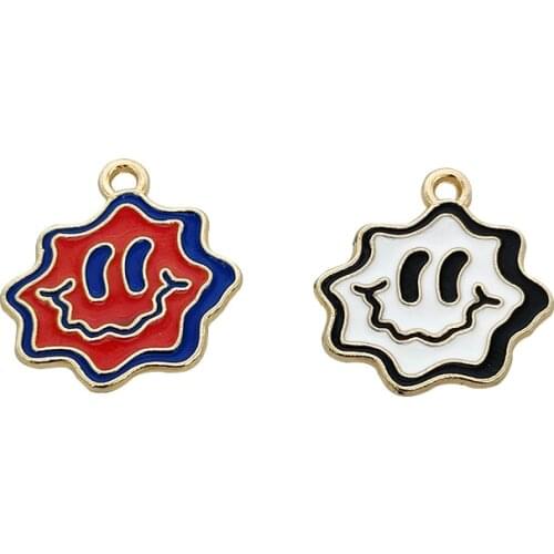 10Pcs 21x20mm Metal Enamel Smiley Charms Smile Face Pendant Accessories For Making Necklace Earrings Bracelet DIY Jewelry Gifts