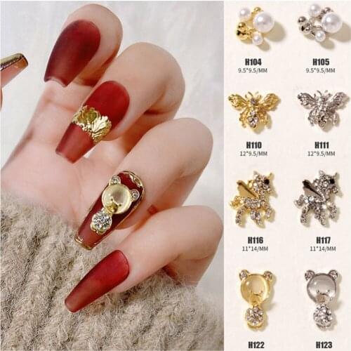 2Pcs DIY Shiny Crystal Bear Luxury Alloy Nail Art Decorations Manicure Nail Jewelry 3D Nail Rhinestones