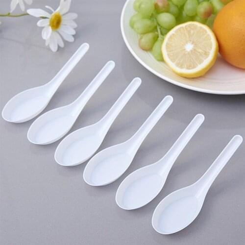 50pcs Home Kitchen Clear Plastic Disposable Soup Spoons Asian Soup Spoons (White)