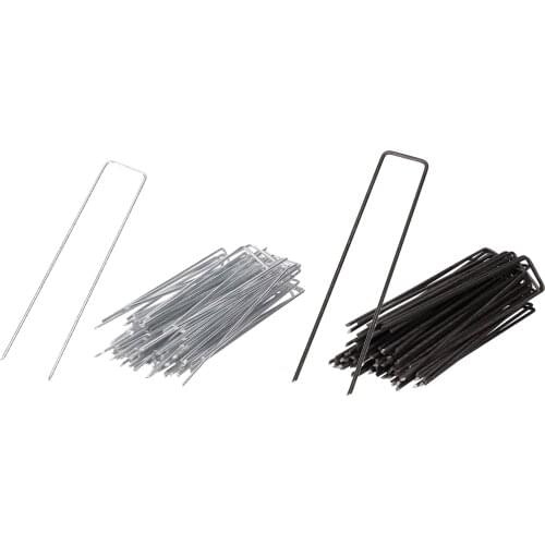 50 Packs Galvanised Steel Garden Stakes U-Shaped Fence Pegs for Artificial Grass Rust Proof Sod Pins Stakes