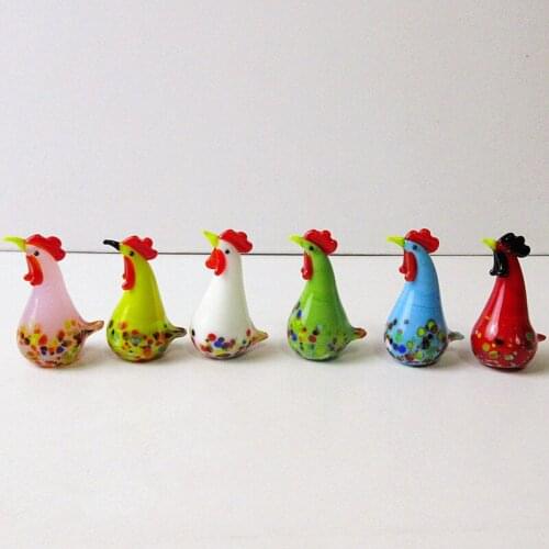 6pcs Handmade Murano Glass Chicken Figurines Miniature Japanese Cartoon Animals Statue Ornaments Lovely Home Tabletop Decoration
