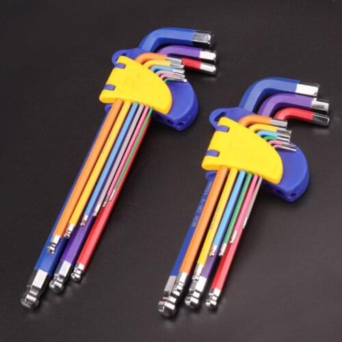 9Pcs 1.5mm-10mm Color Coded Ball-End Hex Allen Key Lengthening Torque Wrench Sets Metric And Standard Hand Tools Accessories