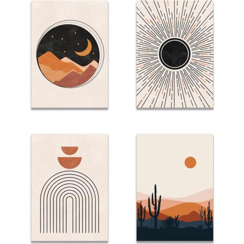 Abstract Mid Century Poster Sun and Moon Canvas Paintings Rainbows Modern Art Posters and Prints Wall Art Pictures Home Decor