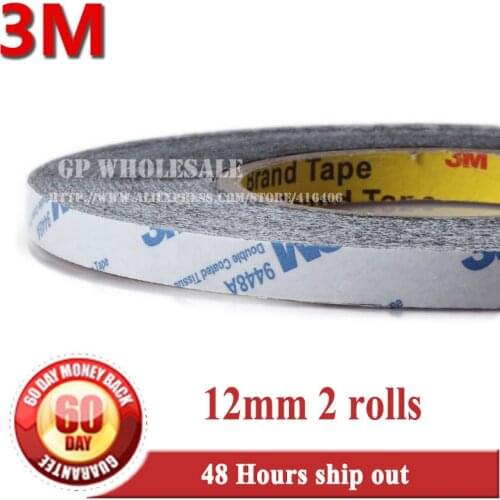 Promotion 2x 12mm*50 meters 3M 9448 Black Double Sided Adhesive Sticker Tape for Cellphone Touch Panel Screen LCD Case Repir