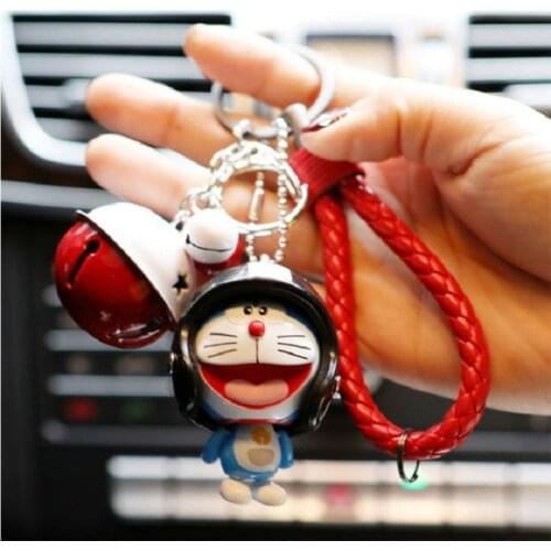 Helmet Doraemon Keychain Figure Hand Foot Movable Colorful Bell Toys Doraemon Key Ring Bag Pendant for Kids