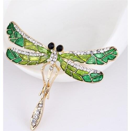 Vintage Animal Dragonfly Shinny Brooches Crystal Rhinestone Brooches for Women Dress Fit for Jewelry Gift Alloy New Style Trendy