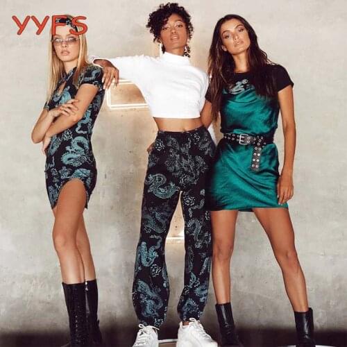 Womens Street Hip Hop Pants Harajuku Gothic Vintage Black Harm Pant Dragon Print High Waist Casual Loose Long Trousers Female