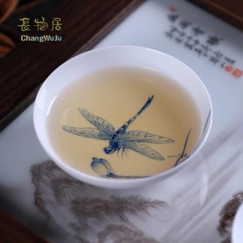Changwuju in Jingdezhen Cups & Saucers chinese tea cup the blue and white Kung-Fu tea cup made by hand and painted by Jinhongxia
