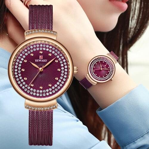 REWARD Fashion Women Watches Luxury Rhinestone Dial Ladies Watch Stainless Steel Slim Quartz Wristwatch Reloj Mujer Montre Femme