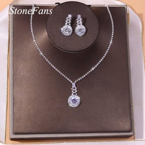 StoneFans Zircon Statement Necklace Fashion Invisible Transparent Fishing Line Crystal Clear Pendant Necklace For Women Jewelry