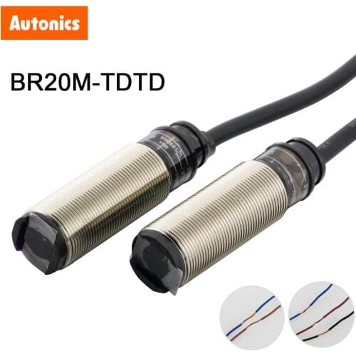 Autonics 12-24VDC 20M NPN Photoelectric Switch Cylindrical IP67 Dark ON Narrow Beam Reflective Photo Sensor BR20M-TDTD