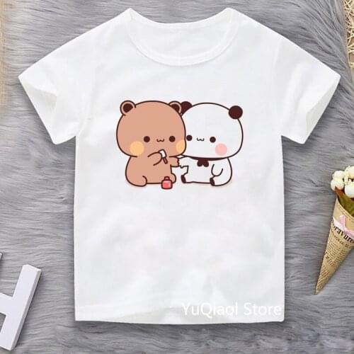 Harajuku Kawaii Anime Cartoon Couple Bears/Cat Print Tshirt Cute Boys T Shirts Summer Girls Clothes Kids Clothing Child T-Shirts