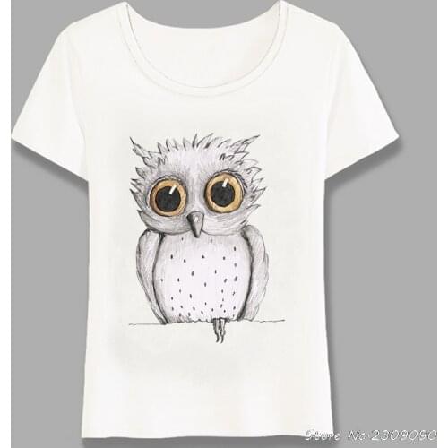 A Pencil Drawing Of A Cute Owl With Big Orange Eyes Print T-Shirt Summer Fashion Women t-shirt Casual Tops Female Tee Harajuku