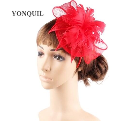 Classical Color Cocktail Sinamay Fascinator Headwear Feather Flower Party Show Hair Accessories Millinery Cocktail Hats YQ16002
