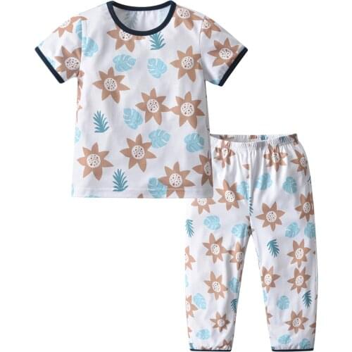 Children 2 Pieces Nightwear Set Kids Round Neck Short Sleeve Tops+ Pyjama Trousers for Baby Boy Summer 18 M-6 Y Sleepwear