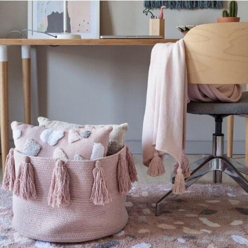 Cotton Rope Dirty Clothes Laundry Storage Basket with Ball Organizer for Kids Toy Snack Magazine Nursery Hamper Home 45X30CM