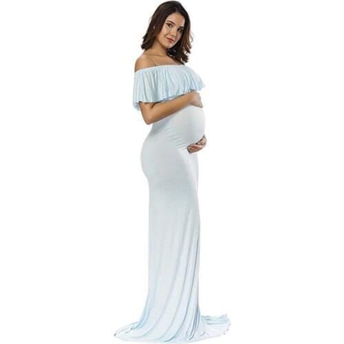 Fashion influx of mother loaded mercerized cotton pregnant women ruffled collar trailing dress long skirt dress
