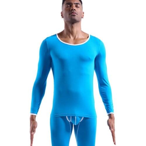 Men Thermal Underwear Young Long Jhons Basic Colorful Thermo Tops Buttoms Thin Clothes Sets