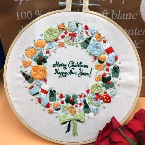 DIY Embroidery Kits Chritsmas Circle Cross Stitch Embroidery Kits For Beginners Embroidery Iniciante Merry Xmas Kit With Hoop