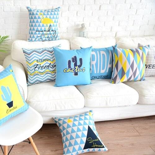 Noridc Cushion Cover Decorative Pillow Cover Blue linen Throw Pillow Case For Sofa