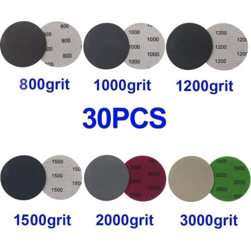 30pcs 3inch 75mm Sandpaper 800 1000 1200 1500 2000 3000 Grit Abrasive Papers Hook Loop Wet Dry Sanding Discs For Finishing