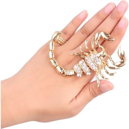 New Exaggerated Punk Scorpion Two Piece Ring Crystal Adjustable Retro Personality Animal Big Ring Special Rock Style Jewelry
