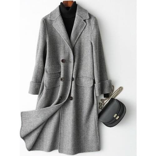 New Fashion Sided Wool Coat Women Autumn WInter Female Jacket Long Double Breasted Wool Womens Coats 2020 88105 WYQ1501