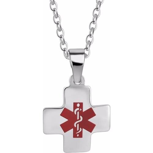 Free Engraving Unisex Stainless steel Cross Diabetic Medical Alert ID Necklace Personalized Dog Tags Pendant Jewelry Men,Women