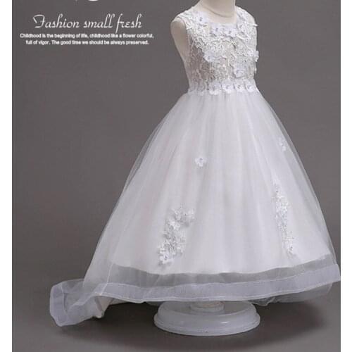 Girls' Birthday Dress Colorful Tailed Wedding Dress Childrens Dress Handmade Lace Beaded Flower Decoration Performance Dress