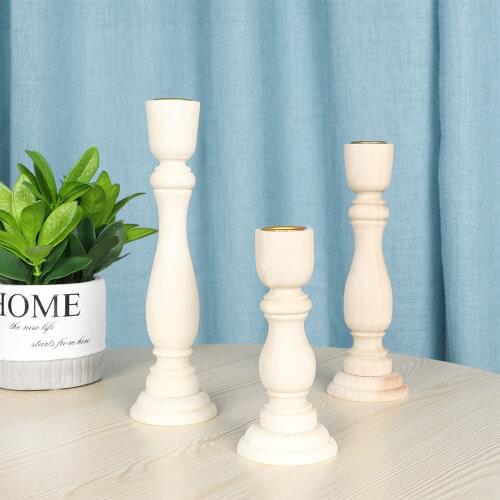 1 Pcs Retro Unpainted Wood Candle Holder Classic Craft Candlesticks Holders Wedding Decorations