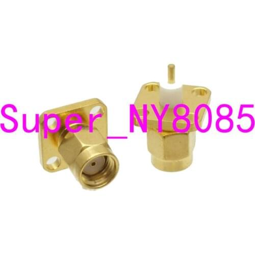1pce Connector RP-SMA RPSMA male jack pin 4-holes flange PTFE solder cup deskl Mount RF Coaxial adapter