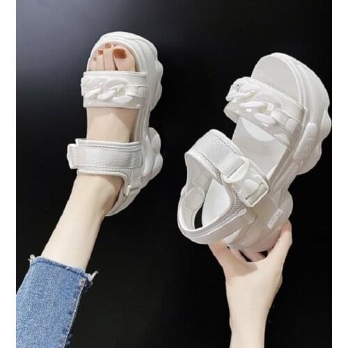 2021 Summer Fashion Platform Sandals Women Hook & Loop Casual High Heels Sandals Ladies White Black Heels Shoes For Women Hot