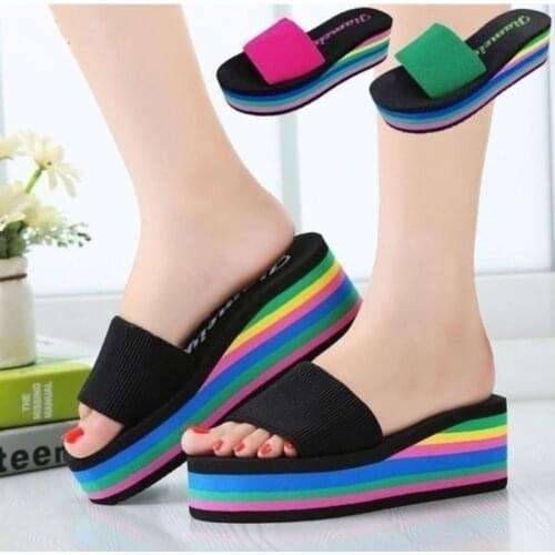 Summer Slippers Thick Bottom Non-slip Beach Shoes Women Fashion Sandals Female Wild One Word Drag Muffin Wedge Heels