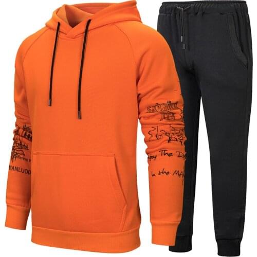 Spring Autumn Mens Pullover Hooded Solid Color Tracksuits 2 Pieces Set Hoodie + Pants Jogging fitness Men Casual Sports Suit