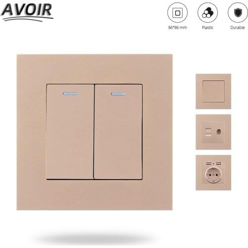 Avoir Light Switch 1 2 3 4 Gang 1 2 Way 86Type Home Power Lamp Light EU FR Plug Wall Socket PC Panel USB Switch Socket