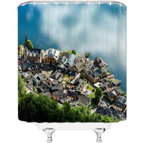 Sleek Minimalist Design White Beautiful House Pattern Hanging Shower Curtain Waterproof Mildew Polyester Fabric Home Bathroom