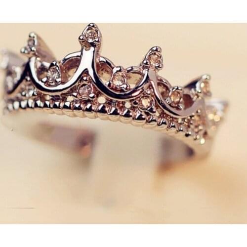 Fashion Silver Color Crystal Drill Hollow Crown Shaped Queen Temperament Rings For Women Party Wedding Ring Jewelry 2021