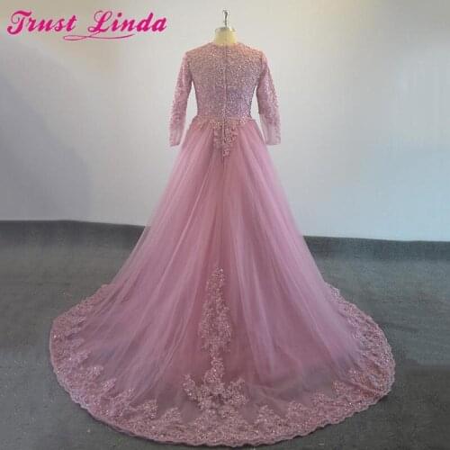 Robe De Soiree Long Sleeves Pink Long Mother Off The Bride Dresses Vintage Appliques Beaded Prom Gowns Luxury Party Dress