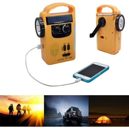 13LED Emergency Light Outdoor Hand Crank/Solar/USB/Dry Battery Multifunction Dynamo Radio Portable Flashlight & Emergency Light