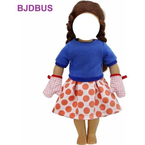 2 Items = 1x Outfit Cotton Blouse Short Dress + 1 Pair Gloves Cute Oven Mitts Clothes for 18 inch Girl Doll Accessories
