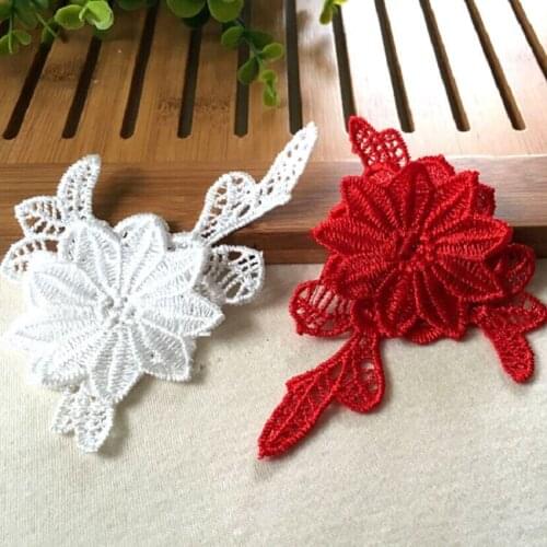 20pcs/lot Red White Two Layers Flower Polyester Lace patch motif applique for Clothing ornament DIY accessory