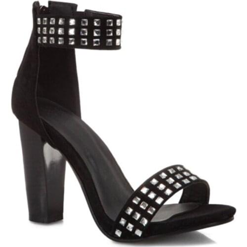 2020 New European and American Fashion Rivet Thin Heel Suede High Heel Open Toe Sandals Womens Shoes